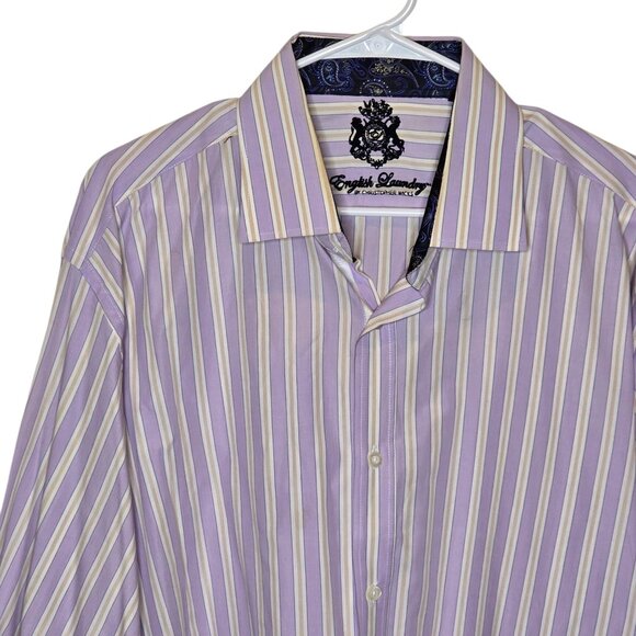 English Laundry Men's Shirt By Christopher Wicks Purple Stripped 17.5  34/35 - Picture 2 of 10